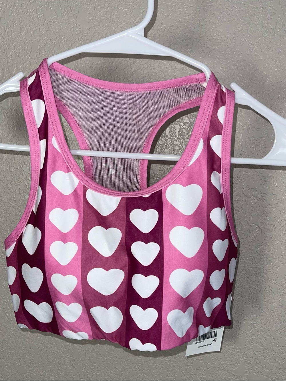 Womens Pink Heart Print Racerback Sports Bra